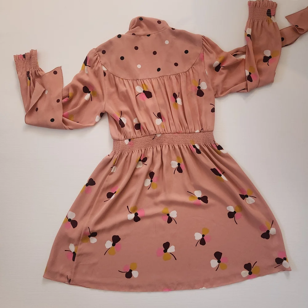 Kate Spade Pink Polka Dot and Floral Dress With Tie Front Size L - Picture 7 of 7